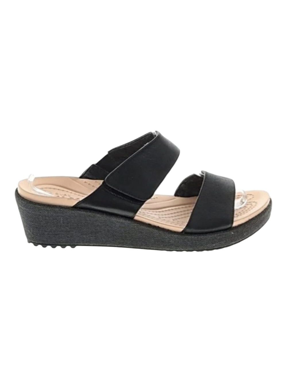CROCS Black Strap Wedge Comfort Sandals Low Heel Velcro Size 7